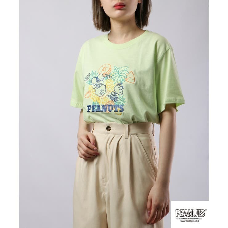 スヌーピー Tシャツ トップス 半袖 線画 刺繍 フルーツ SNOOPY PEANUTS s1132-161sp