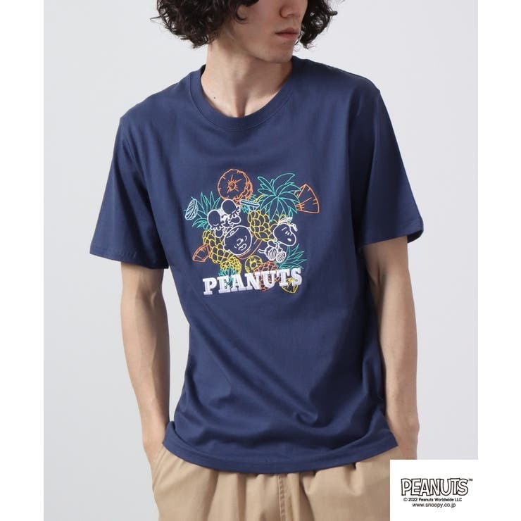 スヌーピー Tシャツ トップス 半袖 線画 刺繍 フルーツ SNOOPY PEANUTS s1132-161sp