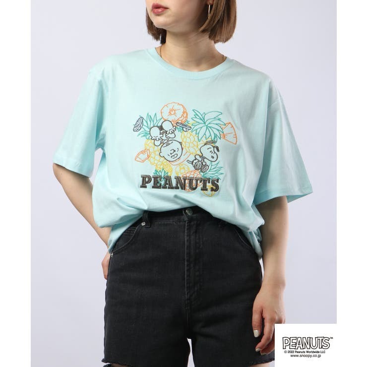 スヌーピー Tシャツ トップス 半袖 線画 刺繍 フルーツ SNOOPY PEANUTS s1132-161sp