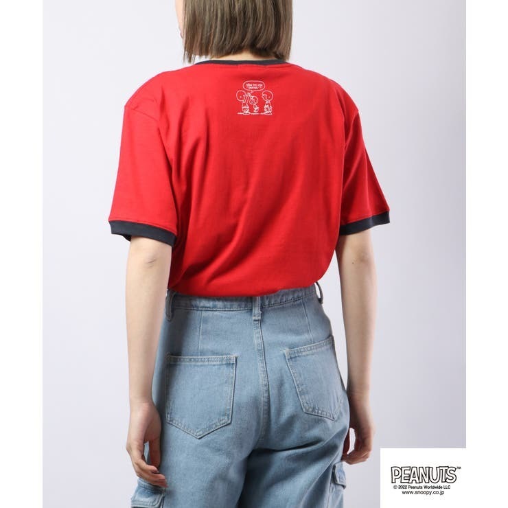スヌーピー Tシャツ トップス リンガーTシャツ 半袖 プリント SNOOPY PEANUTS s1132-34