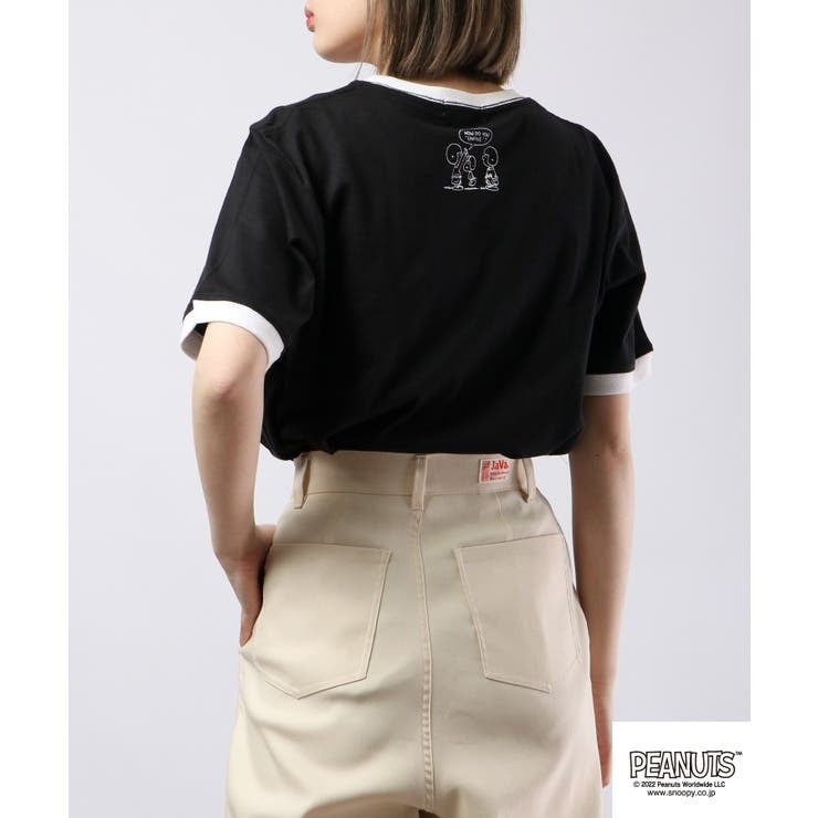 スヌーピー Tシャツ トップス リンガーTシャツ 半袖 プリント SNOOPY PEANUTS s1132-34