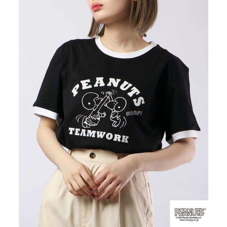 スヌーピー Tシャツ トップス リンガーTシャツ 半袖 プリント SNOOPY PEANUTS s1132-34