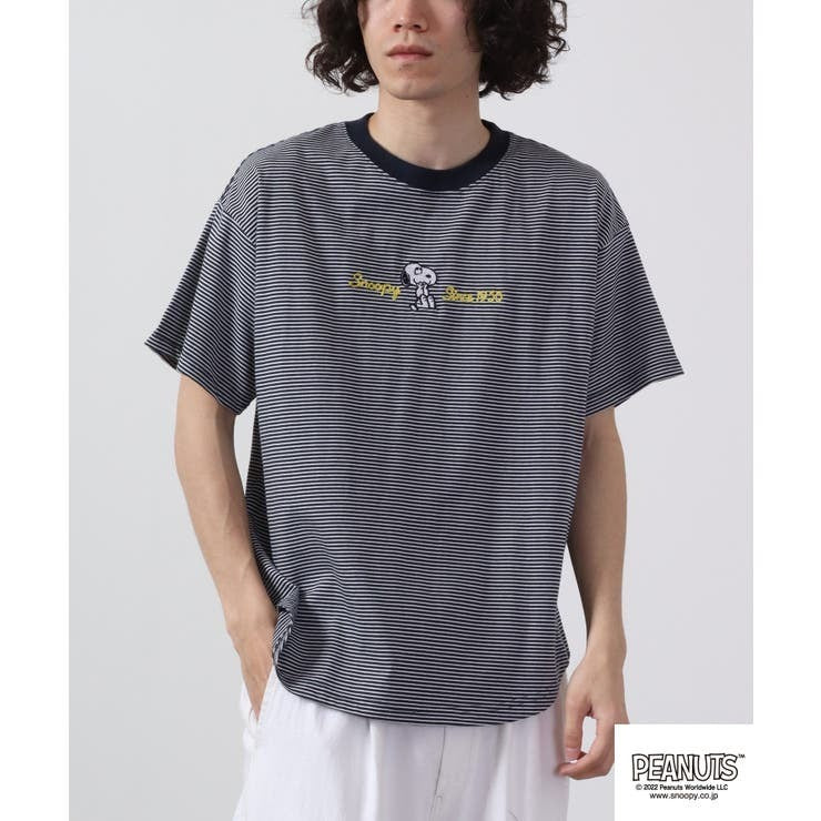 スヌーピー Tシャツ トップス 半袖 刺繍 ボーダー SNOOPY PEANUTS s1132-171sp