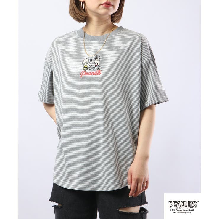 スヌーピー Tシャツ トップス 半袖 刺繍 ボーダー SNOOPY PEANUTS s1132-171sp