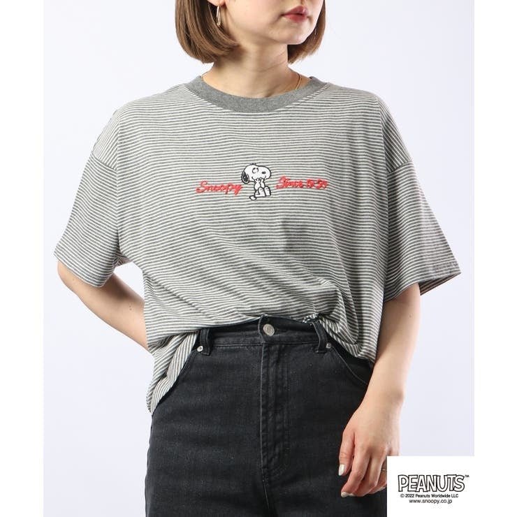 スヌーピー Tシャツ トップス 半袖 刺繍 ボーダー SNOOPY PEANUTS s1132-171sp