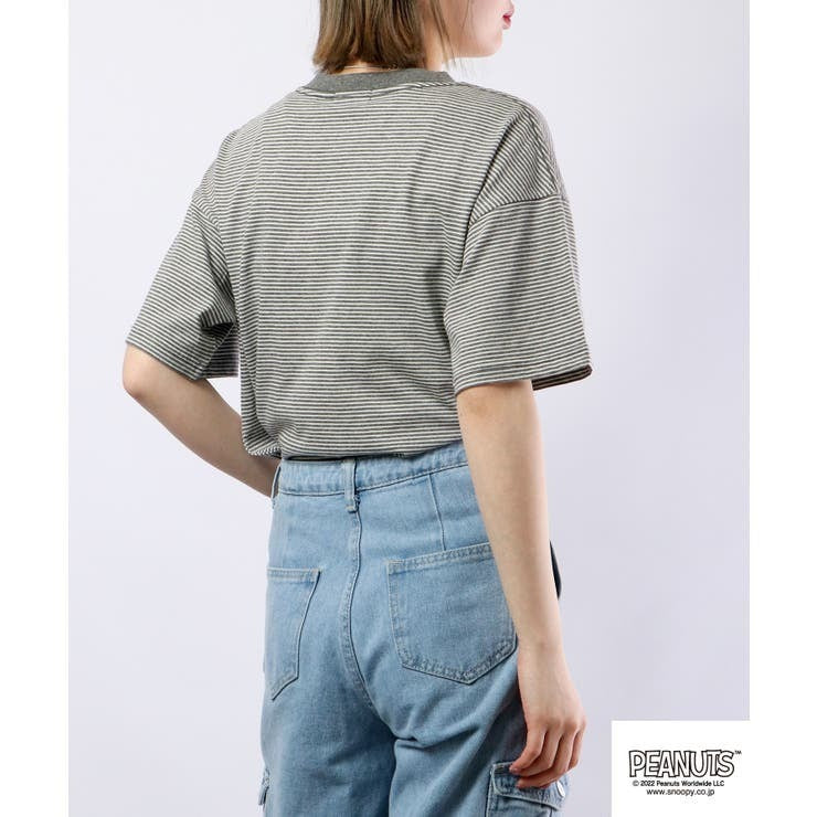 スヌーピー Tシャツ トップス 半袖 刺繍 ボーダー SNOOPY PEANUTS s1132-171sp