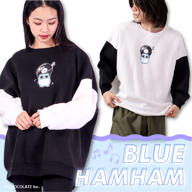ブルーハムハム トレーナー 裏起毛 スウェット 2WAY プリント SNS 袖 切り替え bh1324-679