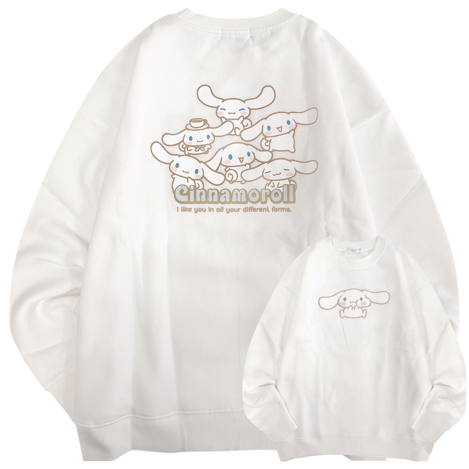 シナモロール サガラ刺繍 裏起毛ビッグシルエット トレーナー オーバーサイズ サンリオ プリント Sanrio