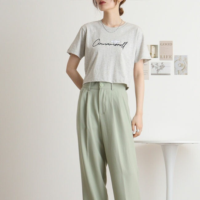 シナモロール サンリオ キャラクターズ ちびT レディース ショート丈 ワイド幅 半袖 Tシャツ cr2142-337