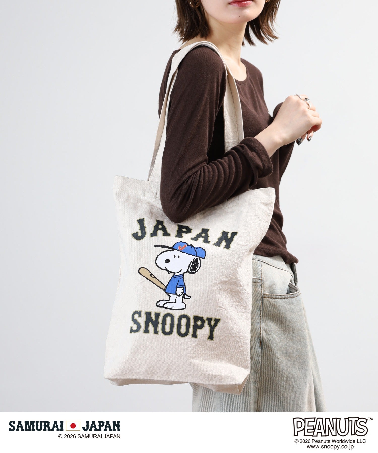 スヌーピー ピーナッツ コラボ 侍ジャパン トートバッグ カバン 野球柄 綿 キャンバス エコバッグ SNOOPY PEANUTS ssj-004