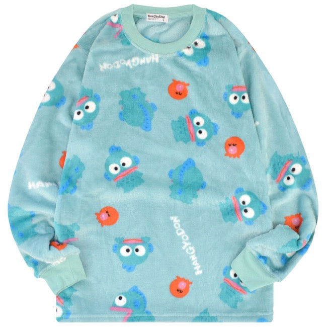 ハンギョドン トレーナー スウェット パンツ フリース セットアップ 総柄 ルームウェア 部屋着 パジャマ サンリオ キャラクターズ hg1644-97