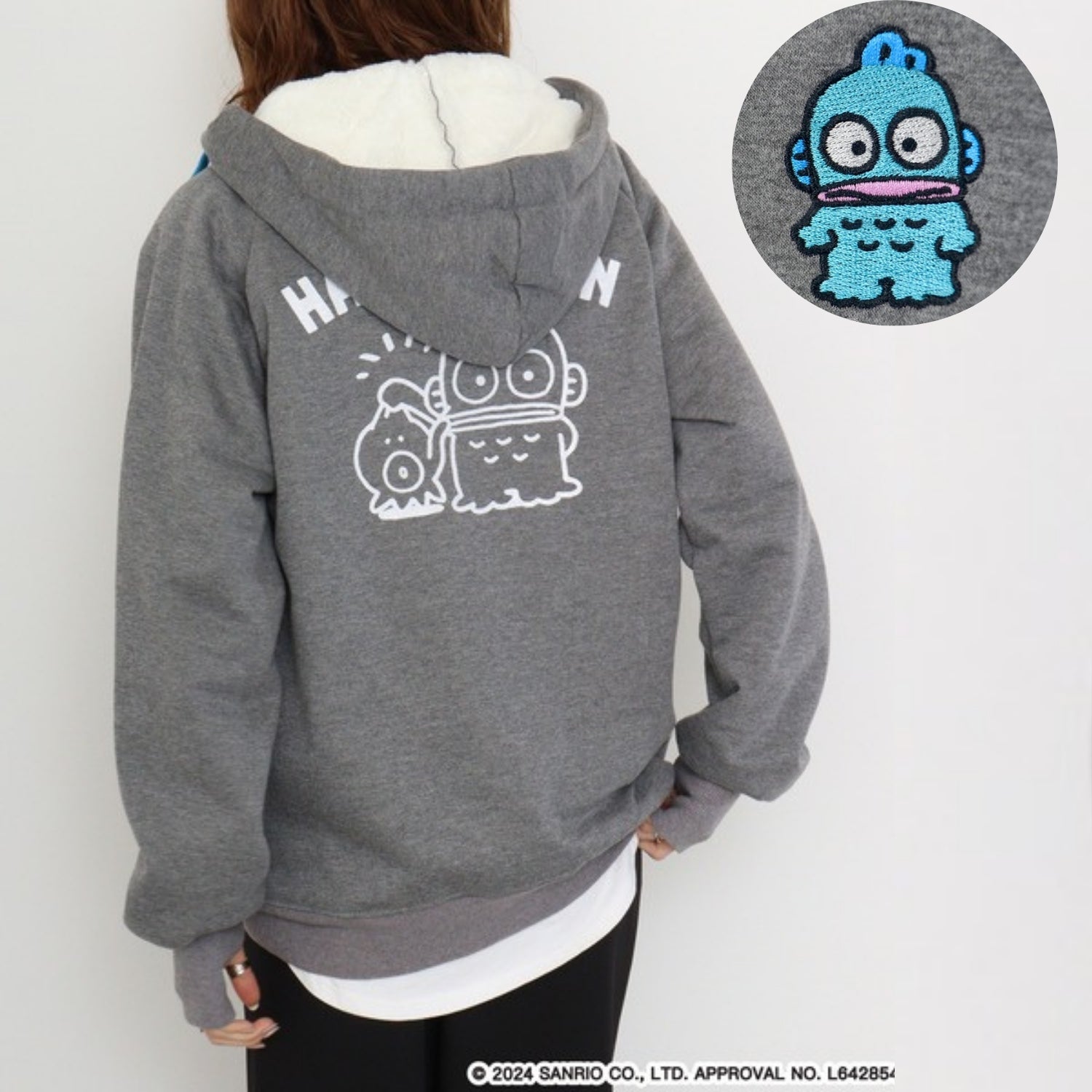 Sanrio characters ロング丈 裏ボア パーカー ハンギョドン サンリオ キャラクターズ hg1824-706