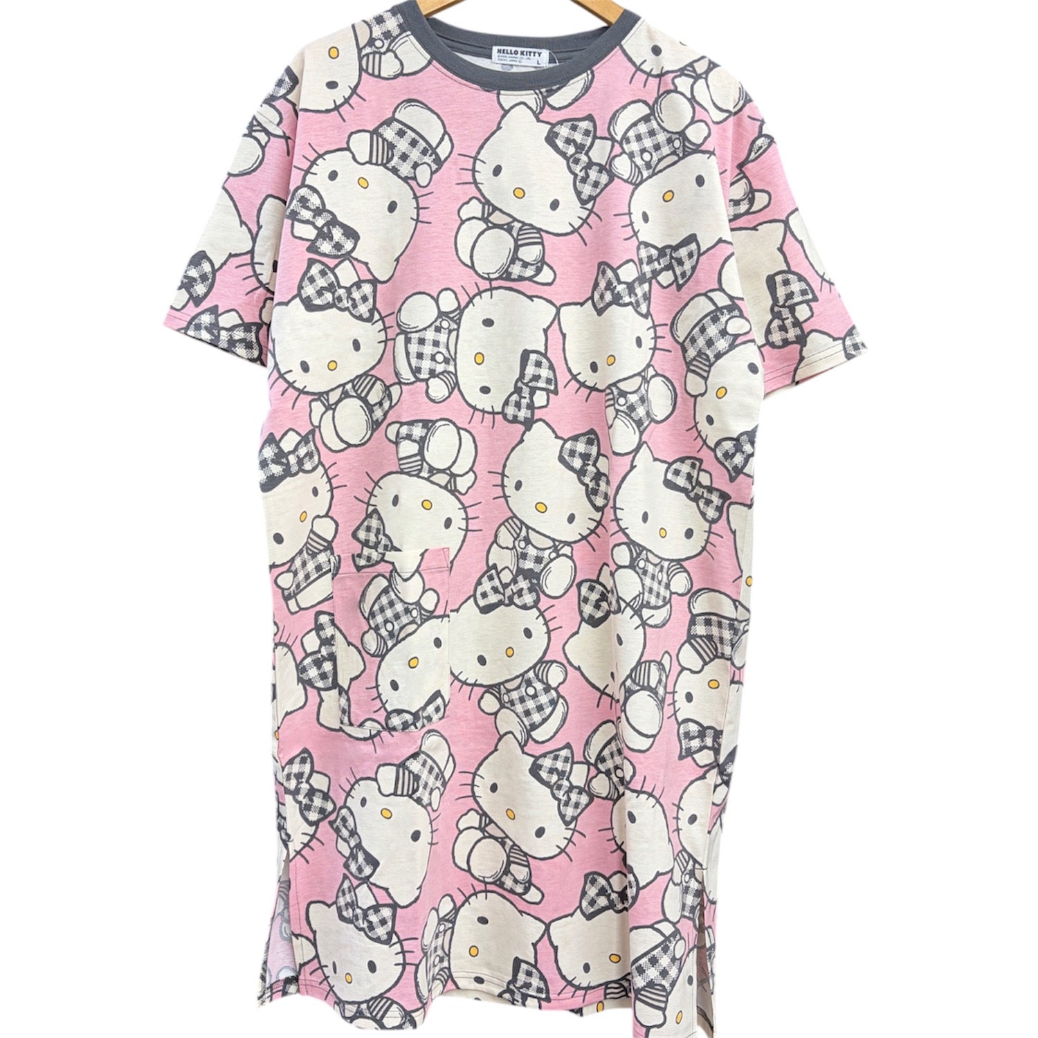 ハローキティ 半袖 総柄 スーパービッグ Tシャツ ワンピース プリント 天竺 メンズ レディース 夏 hello kitty sanrio hk1762-58