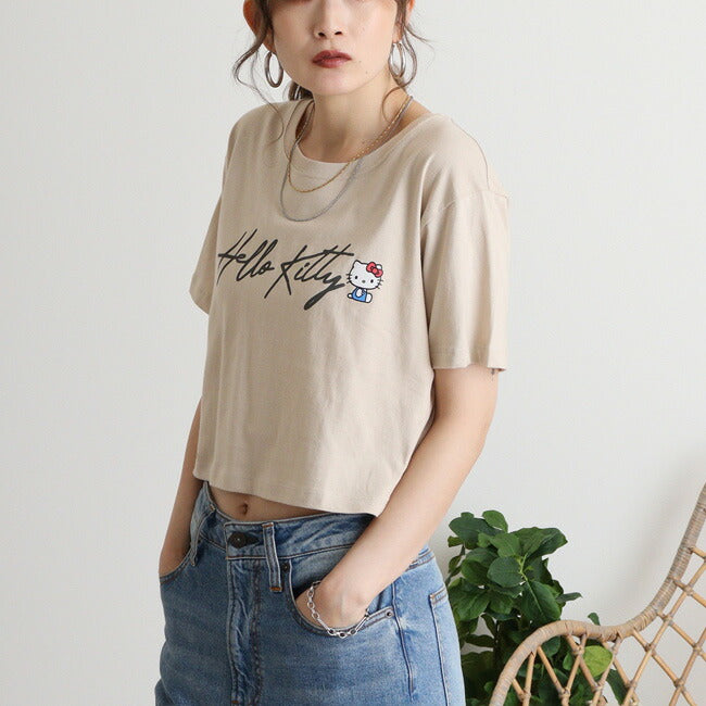 ハローキティ Tシャツ サンリオ キャラクターズ ちびT レディース ショート丈 ワイド幅 半袖 hk2142-339