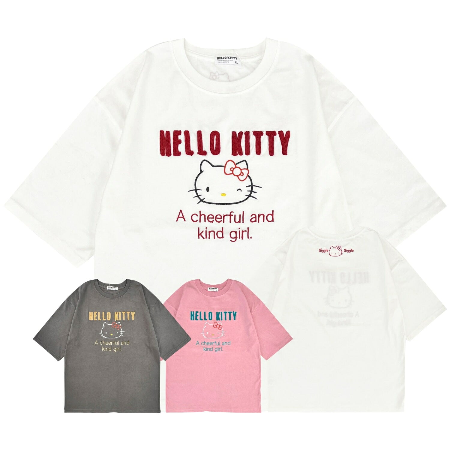 ハローキティ レディース 刺繍 半袖 Tシャツ カットソー ゆったりめサイズ 春夏 サンリオキャラクターズ hk2162-74