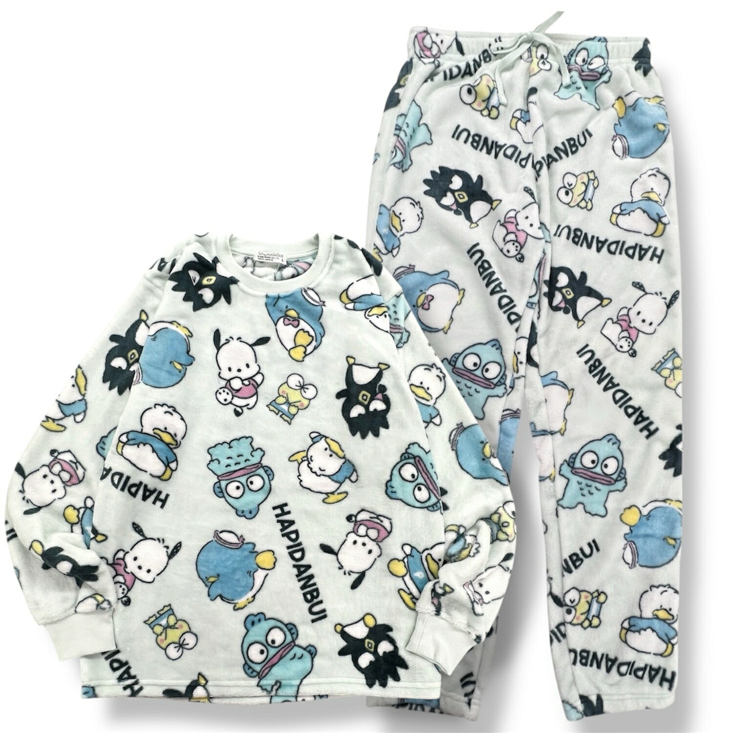 はぴだんぶい 総柄 もこふわ 上下セット プリント ボアフリース ルームウェア パジャマ サンリオキャラクターズ sanrio hv1654-141