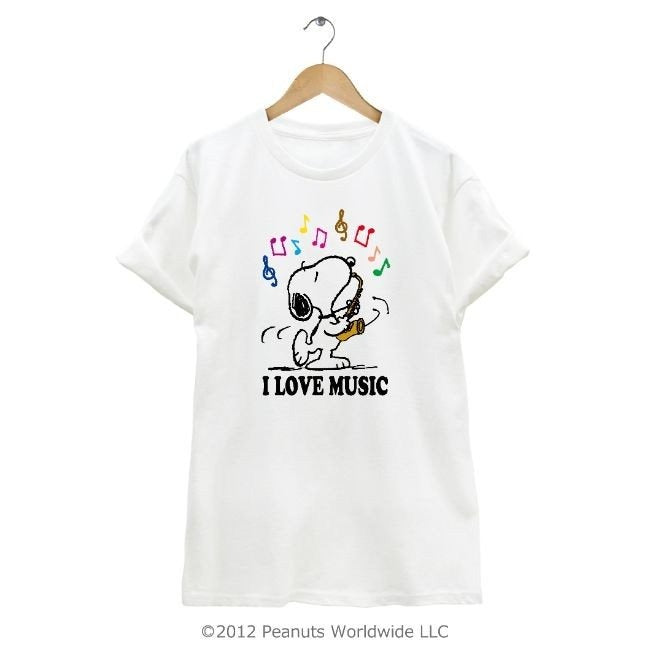 スヌーピー I LOVE MUSIC 音楽 音符 演奏 半袖Tシャツ メンズ レディース 男女兼用 親子 お揃い sn1-041