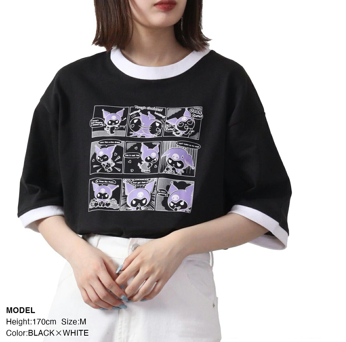 クロミ Tシャツ 半袖 リンガーネック トップス ドロップショルダー プリント サンリオ キャラクターズ ku1132-364