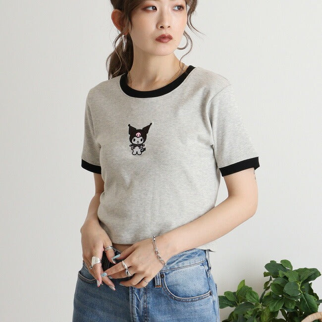 クロミ Tシャツ ちびT サンリオ キャラクターズ 刺繍 レディース ショート丈 半袖 ku2142-334