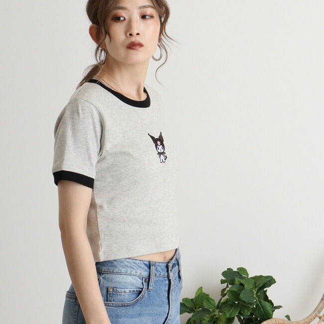 クロミ Tシャツ ちびT サンリオ キャラクターズ 刺繍 レディース ショート丈 半袖 ku2142-334