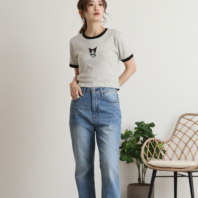 クロミ Tシャツ ちびT サンリオ キャラクターズ 刺繍 レディース ショート丈 半袖 ku2142-334