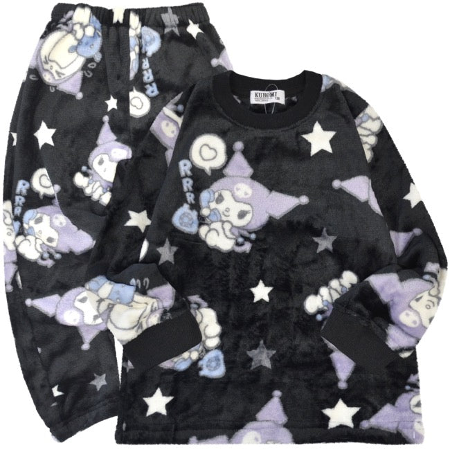 クロミ 子供 トレーナー パンツ フリース キッズ セットアップ 総柄 ルームウェア 部屋着 パジャマ サンリオ キャラクターズ ku6644-182