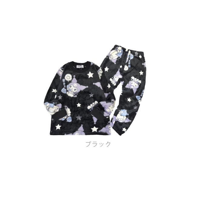 クロミ 子供 トレーナー パンツ フリース キッズ セットアップ 総柄 ルームウェア 部屋着 パジャマ サンリオ キャラクターズ ku6644-182