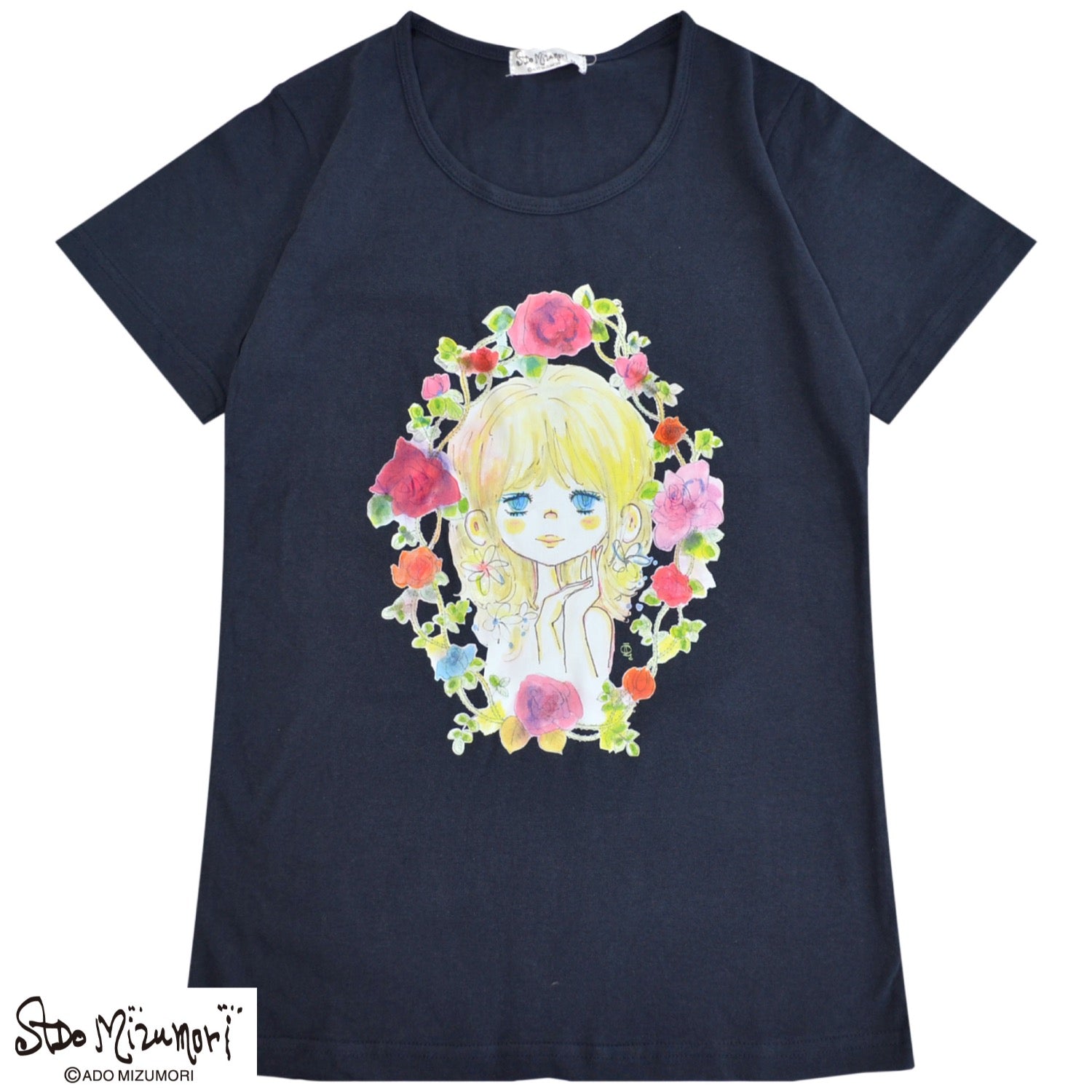 水森亜土 レディースプリント 半袖 Tシャツ トップス レトロ カワイイ イラスト あどちゃん