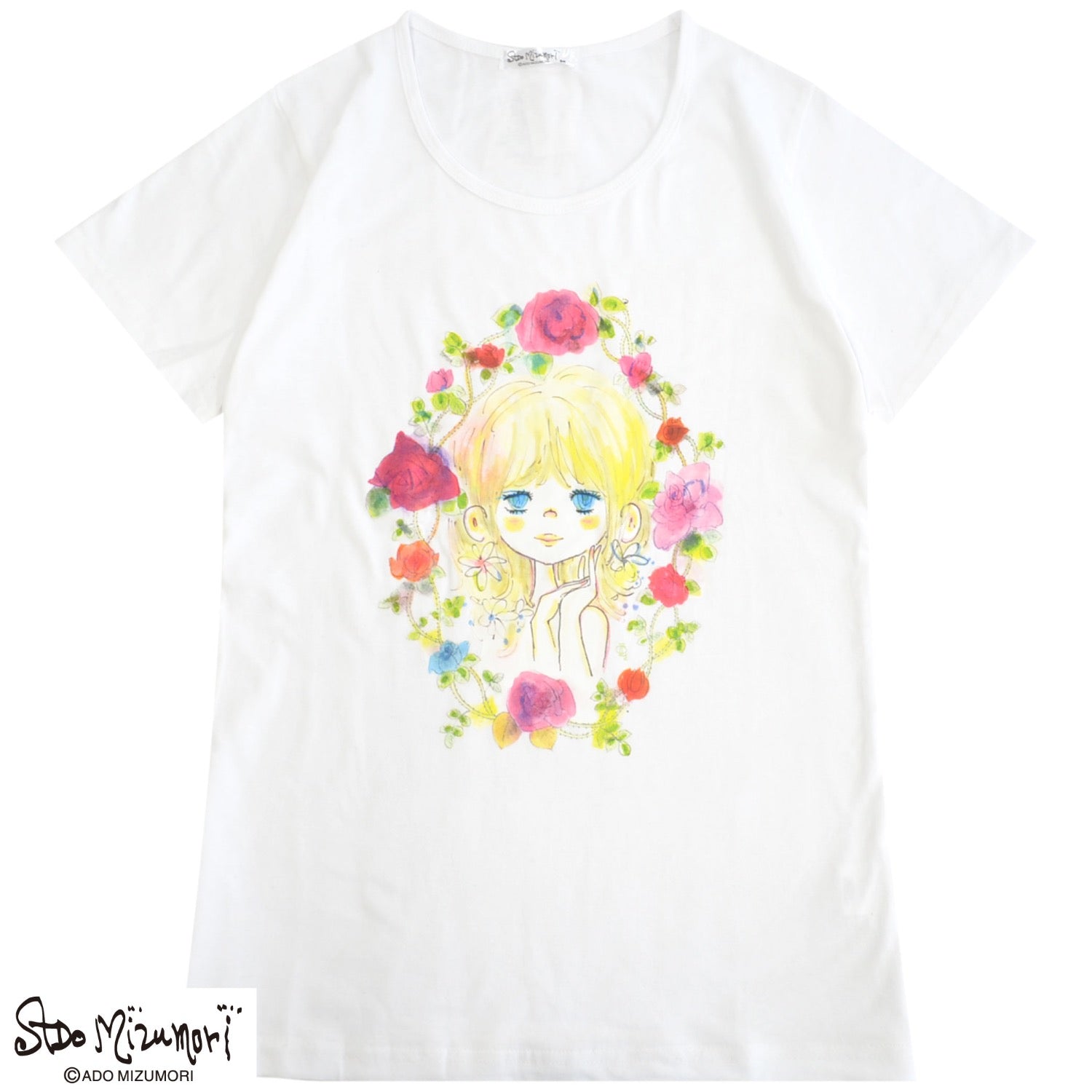 水森亜土 レディースプリント 半袖 Tシャツ トップス レトロ カワイイ イラスト あどちゃん