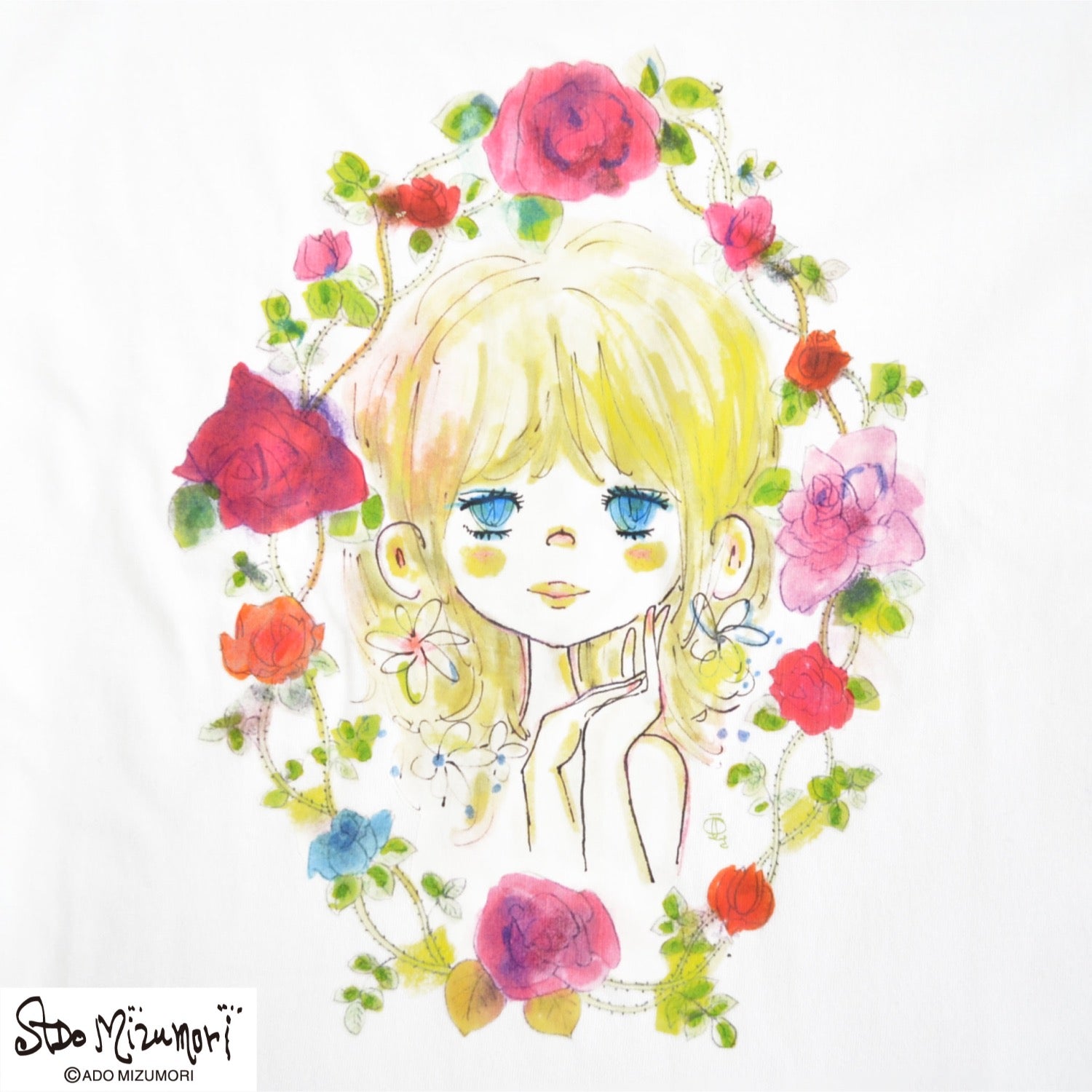 水森亜土 レディースプリント 半袖 Tシャツ トップス レトロ カワイイ イラスト あどちゃん