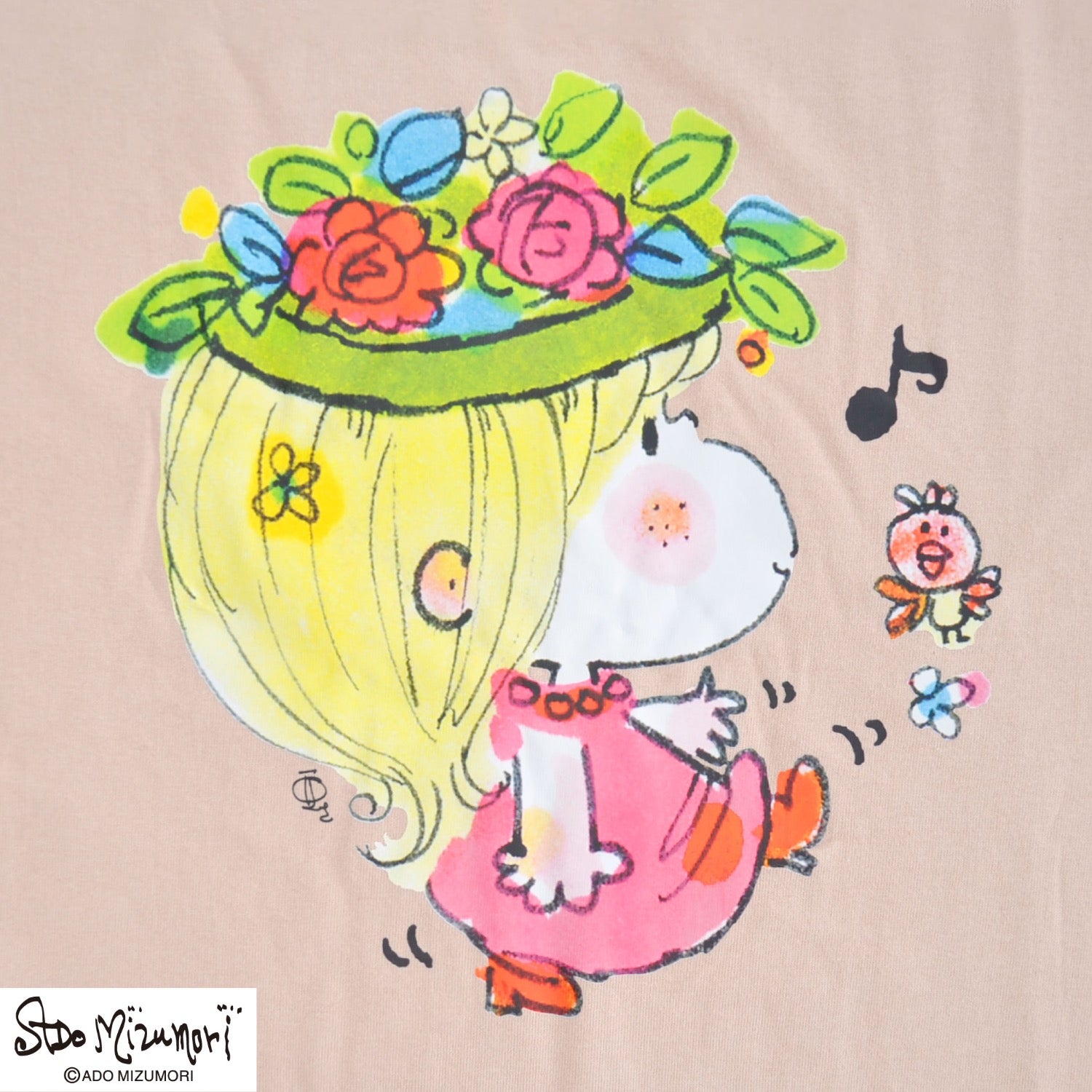 水森亜土 レディース プリント スーパービッグTシャツ 天竺 綿 半袖 ワンピース あどちゃん ma2752-438