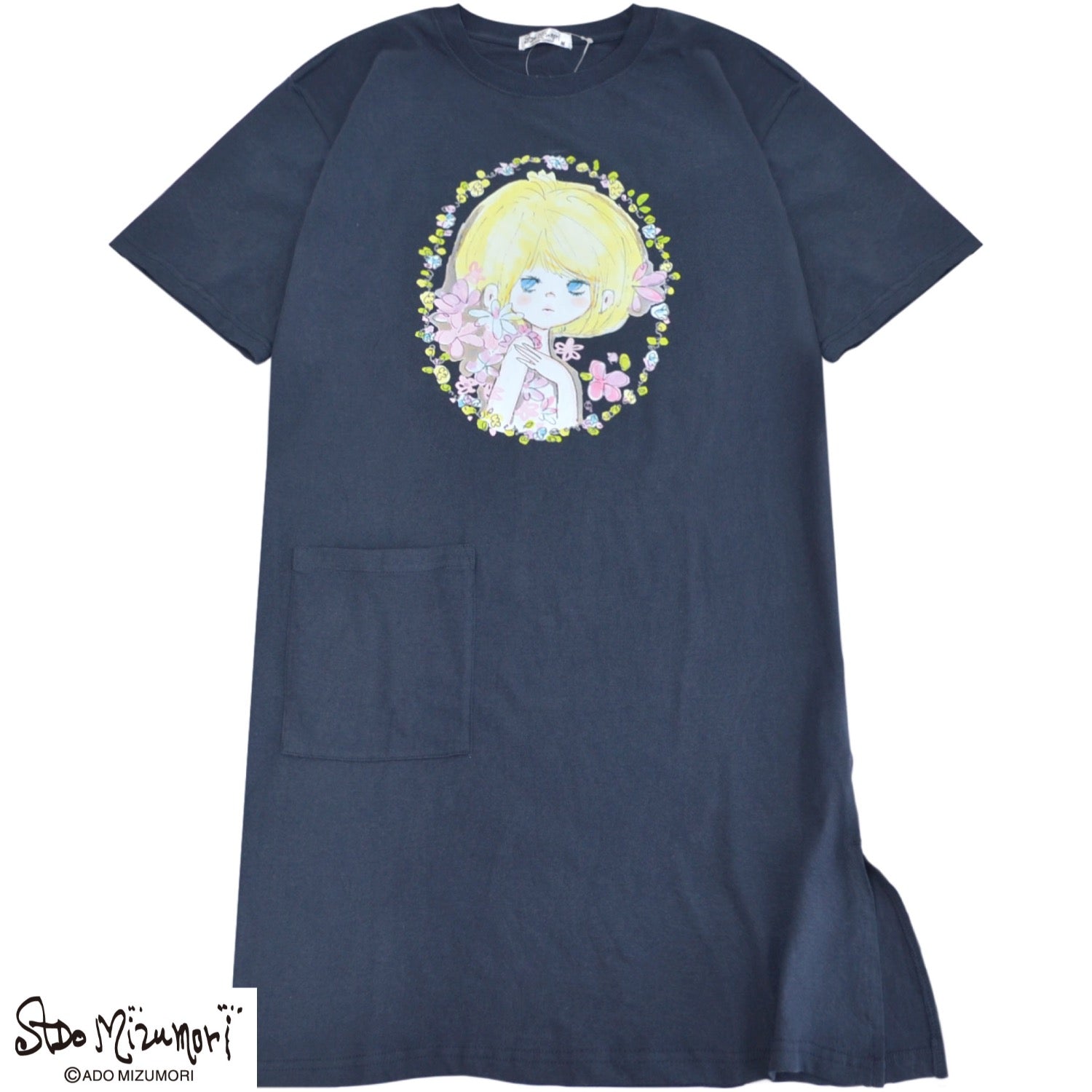 水森亜土 レディース プリント スーパービッグTシャツ 天竺 綿 半袖 ワンピース あどちゃん ma2752-439