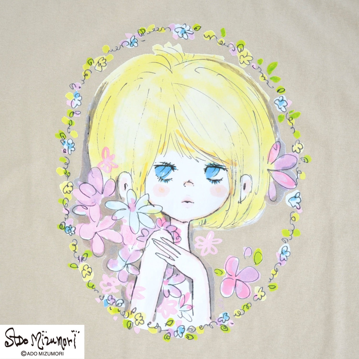 水森亜土 レディース プリント スーパービッグTシャツ 天竺 綿 半袖 ワンピース あどちゃん ma2752-439