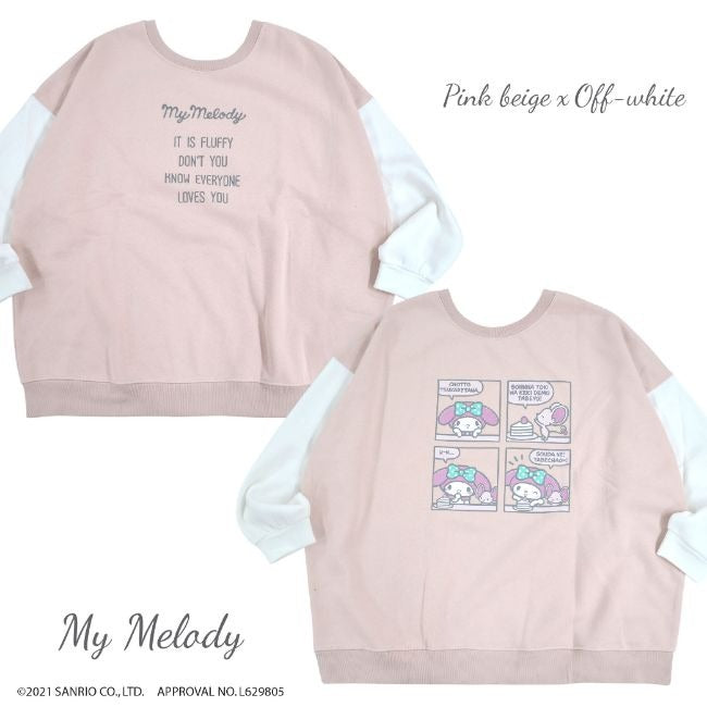 マイメロディ スウェット トレーナー 起毛 2WAY オーバーサイズ 大きめ ゆったり バルーン袖 フリーサイズ レディース mm1314-726
