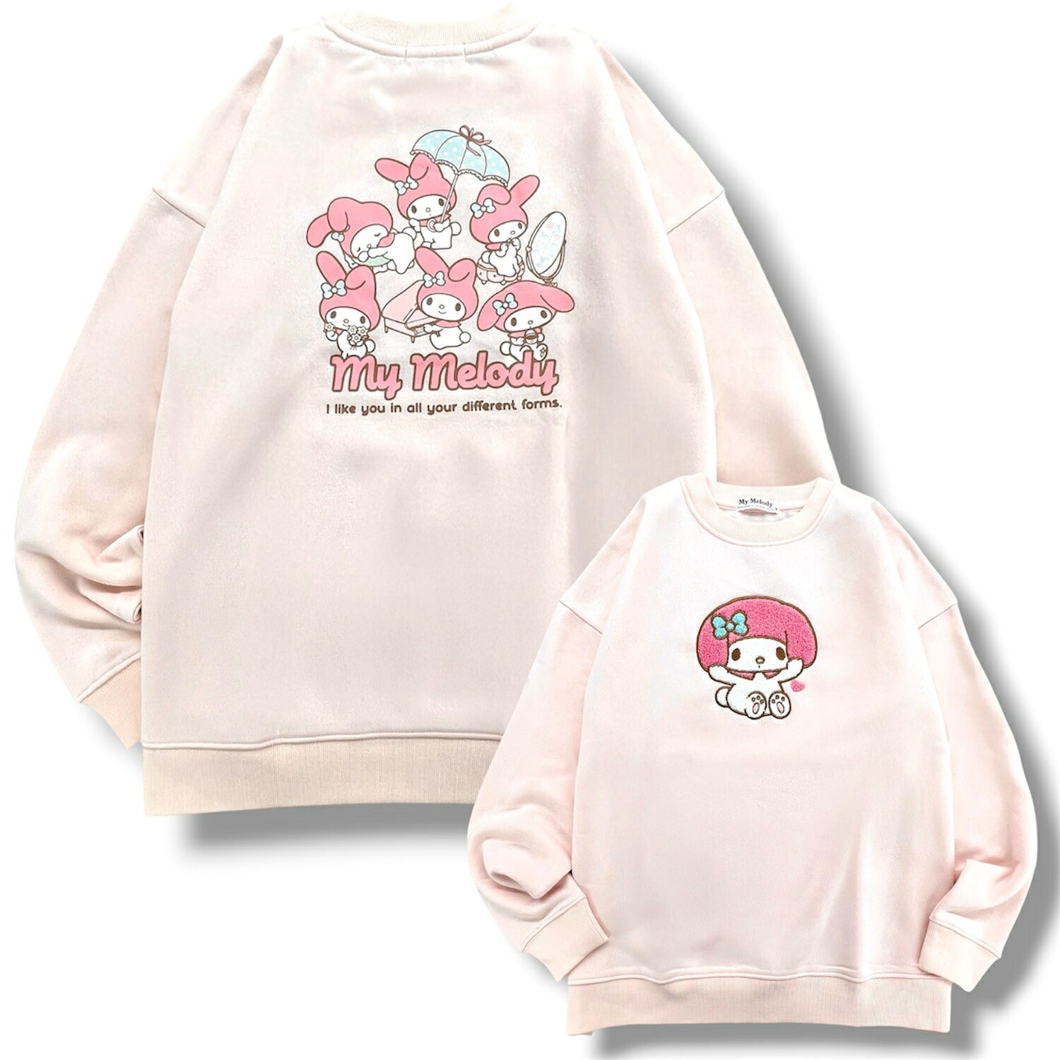マイメロディ サガラ刺繍 裏起毛 ビッグシルエット トレーナー レディース 長袖 スウェット mm1354-92