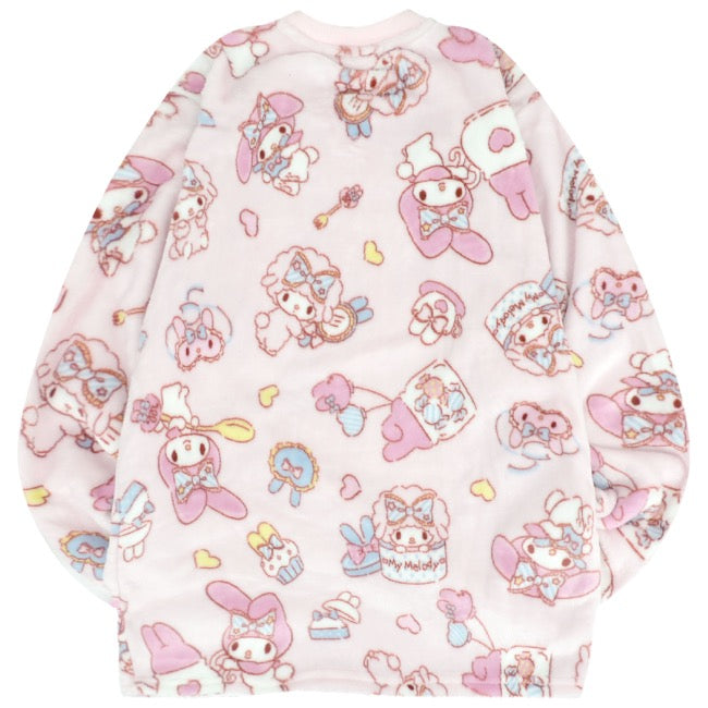 マイメロディ トレーナー スウェット パンツ フリース 総柄 セットアップ ルームウェア 部屋着 パジャマ サンリオ キャラクターズ mm1644-98
