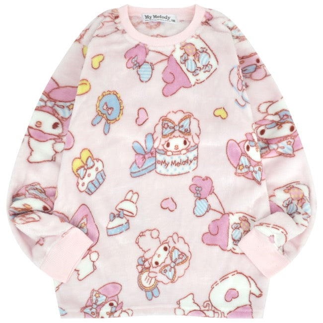 マイメロディ 子供 トレーナー スウェット パンツ フリース キッズ セットアップ 総柄 ルームウェア 部屋着 パジャマ サンリオ キャラクターズ mm6644-181