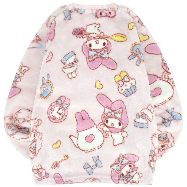 マイメロディ 子供 トレーナー スウェット パンツ フリース キッズ セットアップ 総柄 ルームウェア 部屋着 パジャマ サンリオ キャラクターズ mm6644-181