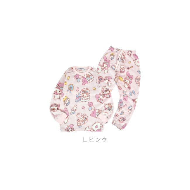 マイメロディ 子供 トレーナー スウェット パンツ フリース キッズ セットアップ 総柄 ルームウェア 部屋着 パジャマ サンリオ キャラクターズ mm6644-181