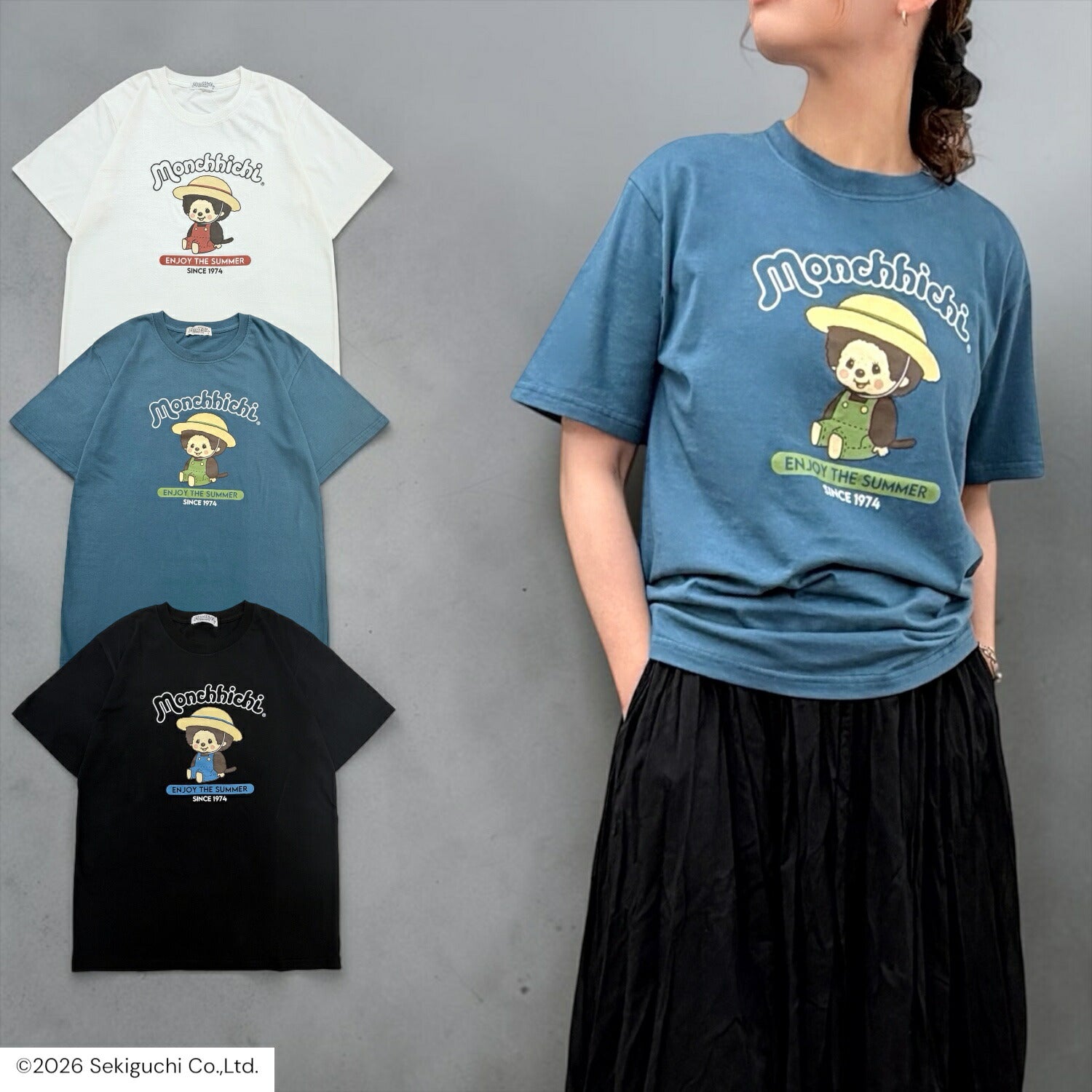 モンチッチ 半袖 Tシャツ 夏柄 プリント トップス 天竺 綿 レディース メンズ 春 夏 monchhichi mo1162-262