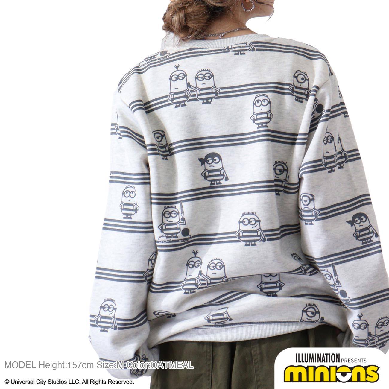 ミニオン 裏起毛 トレーナー 秋冬 ミニオンズ プリント ストライプ スウェット ms1304-639