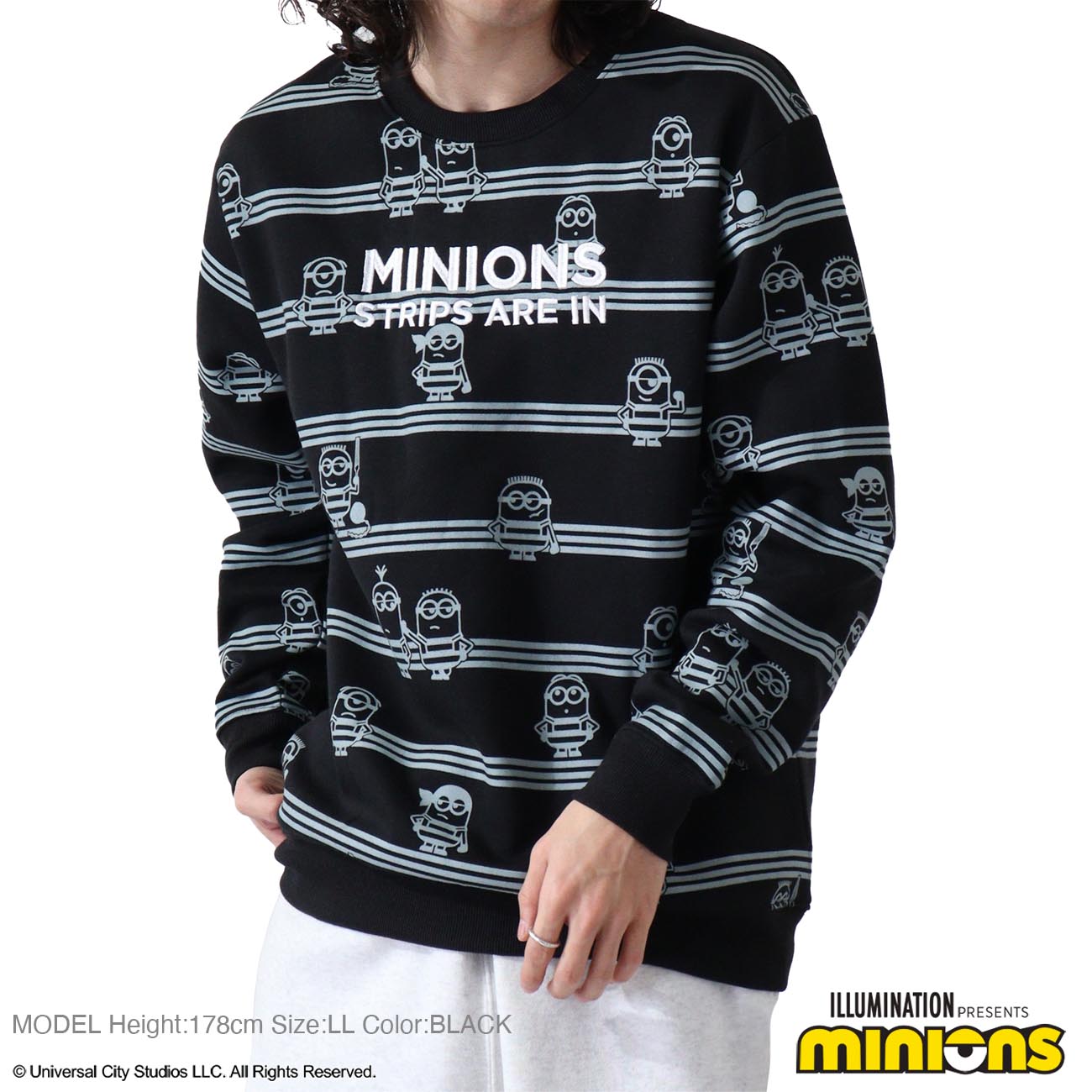 ミニオン 裏起毛 トレーナー 秋冬 ミニオンズ プリント ストライプ スウェット ms1304-639