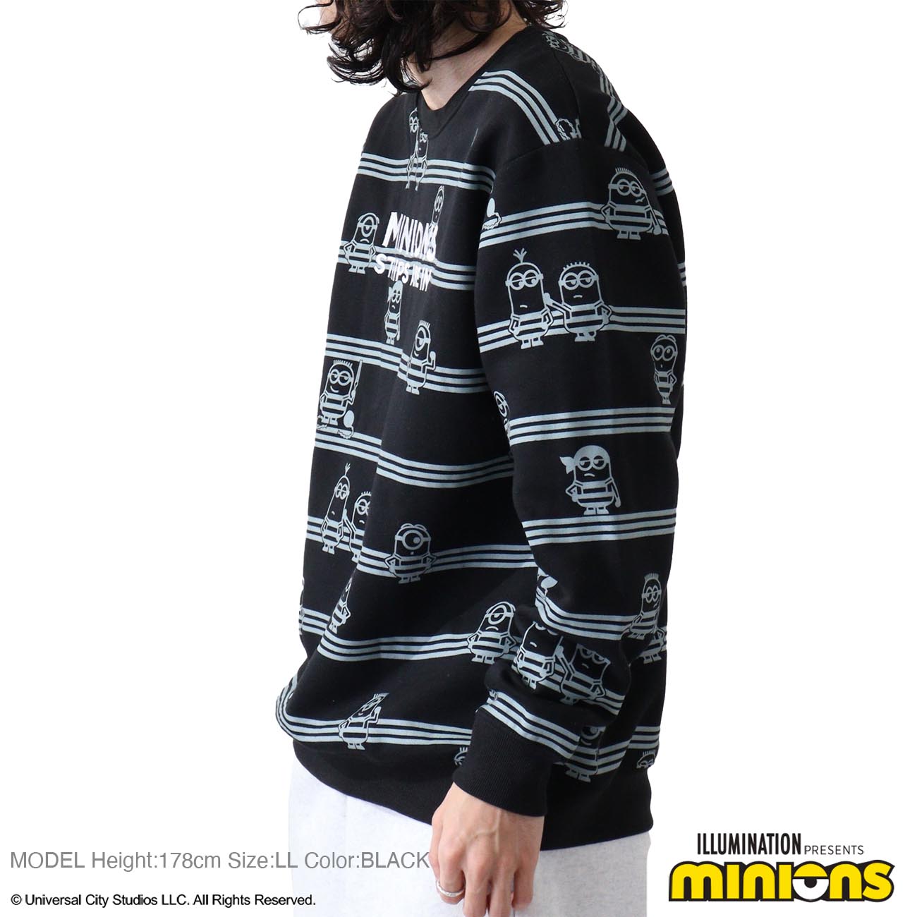 ミニオン 裏起毛 トレーナー 秋冬 ミニオンズ プリント ストライプ スウェット ms1304-639