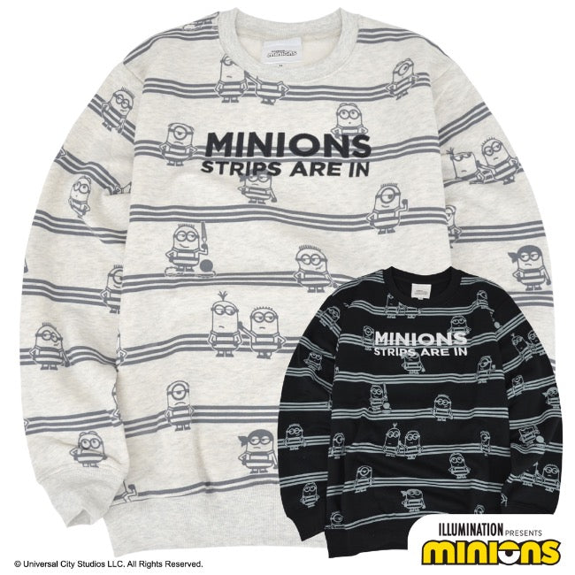 ミニオン 裏起毛 トレーナー 秋冬 ミニオンズ プリント ストライプ スウェット ms1304-639