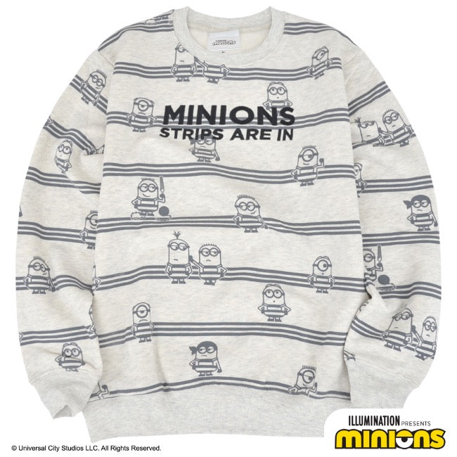 ミニオン 裏起毛 トレーナー 秋冬 ミニオンズ プリント ストライプ スウェット ms1304-639