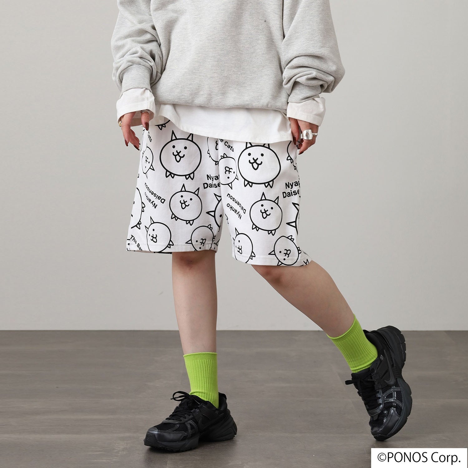 にゃんこ大戦争 ハーフパンツ 総柄 プリント ボトムス メンズ