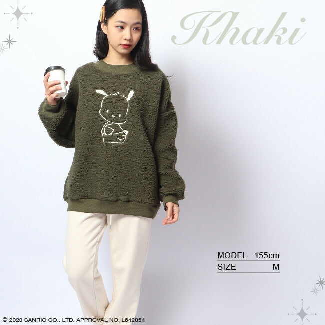 ポチャッコ 刺繍 BIG シルエット トレーナー ボア 長袖 サンリオ キャラクターズ pc1324-751