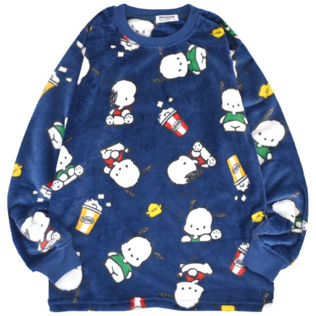 ポチャッコ トレーナー スウェット パンツ フリース 総柄 セットアップ ルームウェア 部屋着 パジャマ サンリオ キャラクターズ pc1644-101