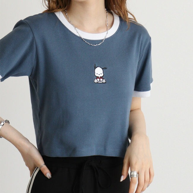 ポチャッコ Tシャツ ちびT サンリオ キャラクターズ 刺繍 レディース ショート丈 半袖 pc2142-335