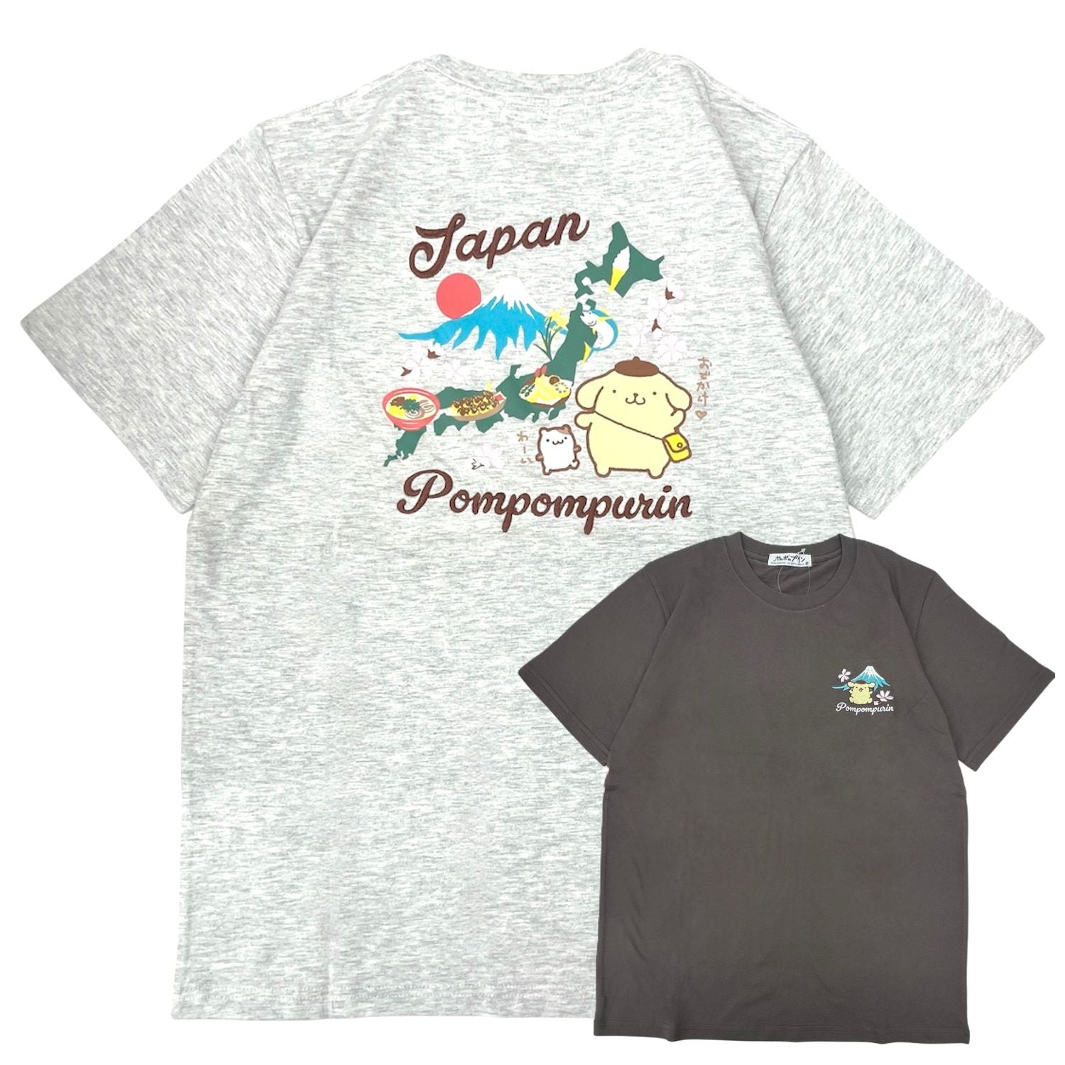 ポムポムプリン 和柄 半袖 Tシャツ 刺繍 バックプリント 天竺 メンズ レディース サンリオ キャラクターズ sanrio pp1162-72